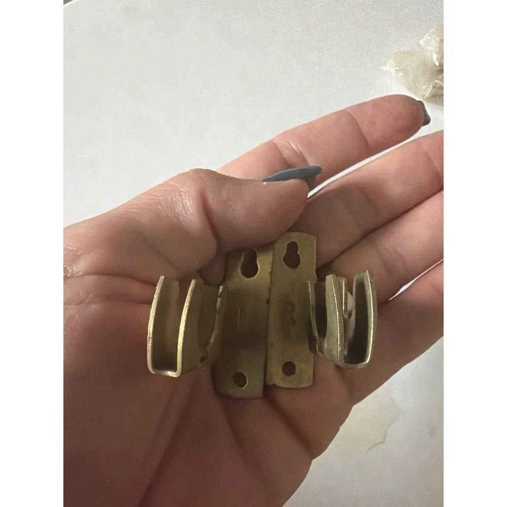 Vintage Lot 10 Brass Tone Wall Mount Clips Brackets Hardware House Repair